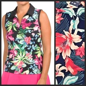 NEW! TOMMY BAHAMA Tropical Floral Sleeveless UPF 50 Moisture Wicking Shirt XS.